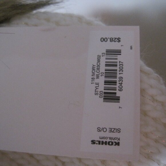 Lauren Conrad Knit Sparkle Beanie Hat White Cream Ivory Faux Fur Pom Pom W/ Pin - Picture 3 of 6
